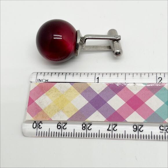 Lot of 2 Vintage Pairs of Glass Cuff Links Silver Tone Blue And Red/Brown - Picture 4 of 7